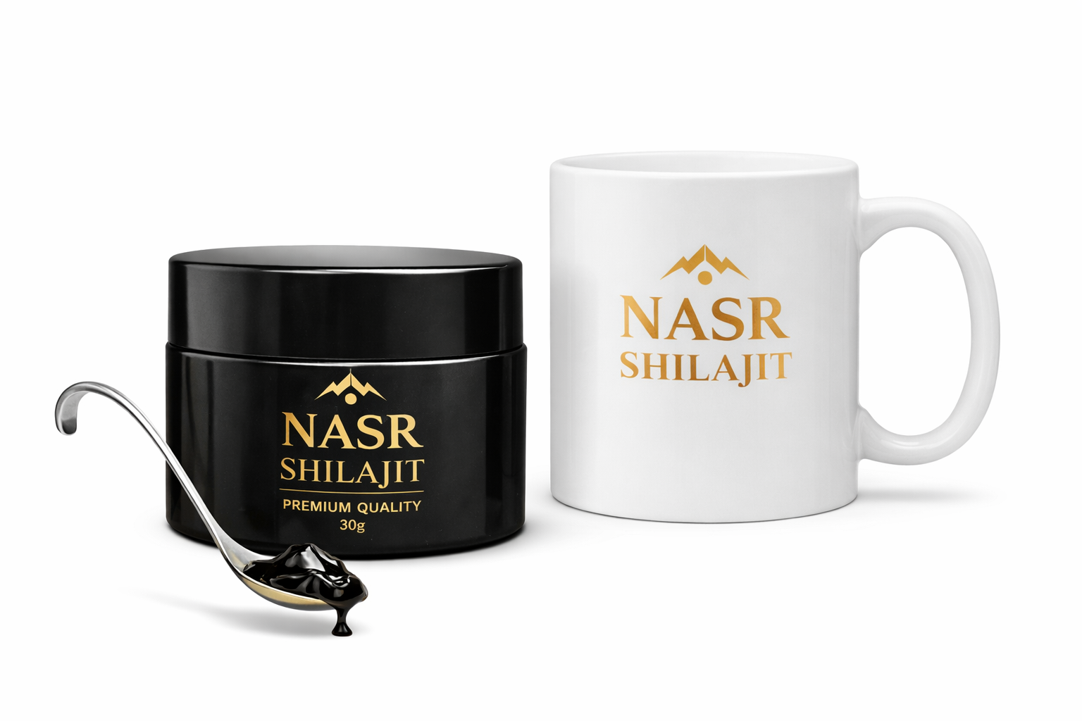 Nasr Shilajit - 30g Pure Himalayan Shilajit Hard Resin - Free Branded Mug + Spoon